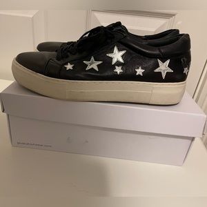 J Slides Leather Star Sneakers Black Silver Sz 10